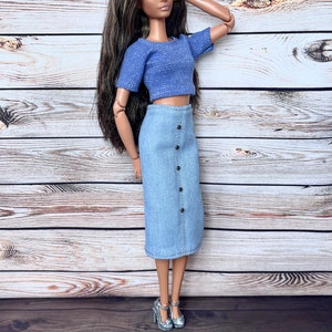 Doll Denim Skirt for Doll Fashion Clothes 1/6 Scale Skirt for Doll Fashion Jeans 1/6 Scale Outfit Handmade Fashion Doll Clothes Gift For Her image 6