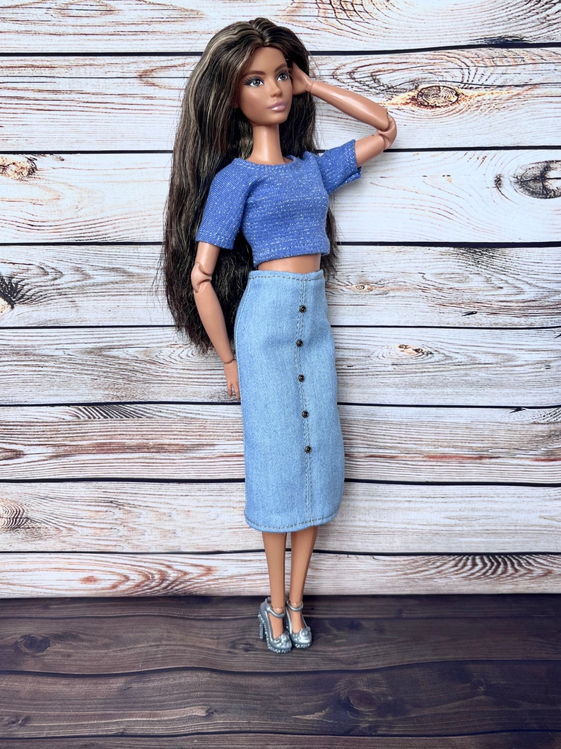 Doll Denim Skirt for Doll Fashion Clothes 1/6 Scale Skirt for Doll Fashion Jeans 1/6 Scale Outfit Handmade Fashion Doll Clothes Gift For Her image 6