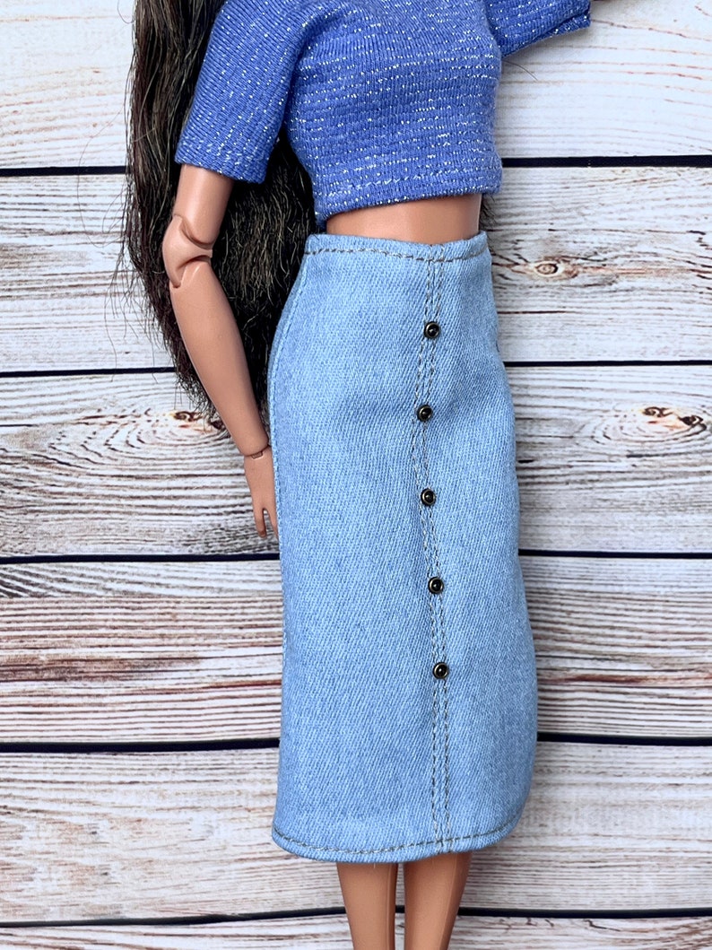 Doll Denim Skirt for Doll Fashion Clothes 1/6 Scale Skirt for Doll Fashion Jeans 1/6 Scale Outfit Handmade Fashion Doll Clothes Gift For Her image 3