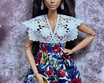 Doll Floral Dress, Doll Fashion Clothing, 1/6 Scale Dress, Doll Handmade, Doll Miniature Dress, Doll Outfit, Doll Clothes, Gift for Her