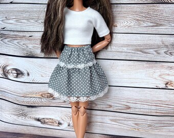 Doll Skirt Polka Dot Skirt for Doll Gray Skirt 1/6 Scale Handmade Clothes for Doll Fashion Skirt Handmade Doll Clothes Outfit Gift for Her