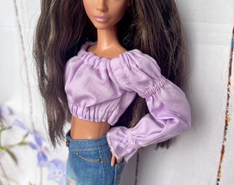 Doll Crop Top Handmade for Doll Purple Top 1/6 Scale Shirt Long Sleeves Top for Doll Handmade Crop Top 1/6 Scale Clothes Outfit Gift For Her