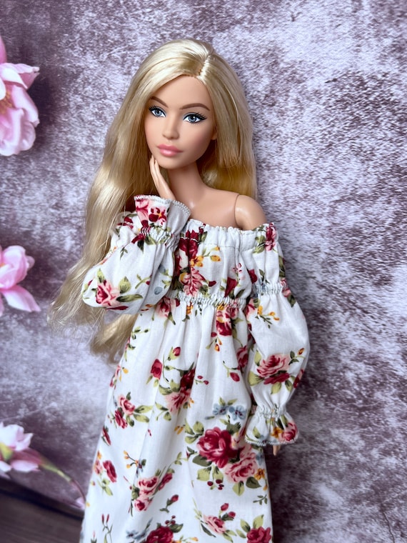 Doll Floral Dress, 1/6 Scale Fashion Clothes, 11.5 inch Doll Dress, Doll Fashion Dress, Handmade Doll Clothing, Doll Outfit, Gift for Her