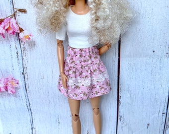 Doll Floral Skirt, 11.5 inch Doll Fashion Clothes, 1/6 Scale Handmade Clothing, Doll Fashion Outfit, Miniature Skirt for Doll, Gift for Her