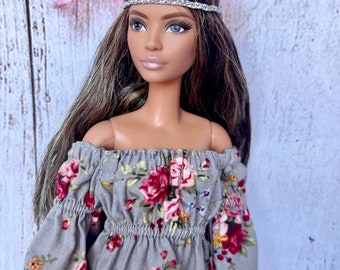 Muñeca vestido floral ropa hecha a mano para muñeca 1/6 escala ropa hecha a mano para muñeca vestido largo 1/6 escala traje para ropa de muñeca regalo hecho a mano