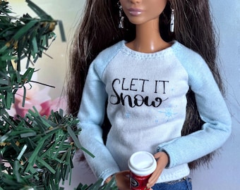Doll Sweatshirt, Graphic Doll Shirt, 11.5 inch Doll Clothing, 1/6 Scale Fashion Clothes, Miniature Pullover, Doll Outfit, Gift for Her