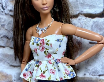 Doll Floral Top, 1/6 Scale Fashion Clothes, 11.5 inch Doll Handmade Top, Doll Outfit, Doll Fashion Clothing, Miniature Top, Gift for Her