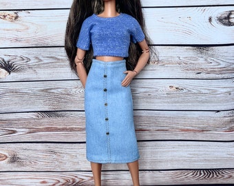 Doll Denim Skirt for Doll Fashion Clothes 1/6 Scale Skirt for Doll Fashion Jeans 1/6 Scale Outfit Handmade Fashion Doll Clothes Gift For Her