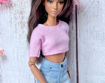 Doll Crop Top Handmade for Doll Jersey Top 1/6 Scale Handmade Clothes for Doll Pink Crop Top Handmade 1/6 Scale Doll Fashion Outfit Gift