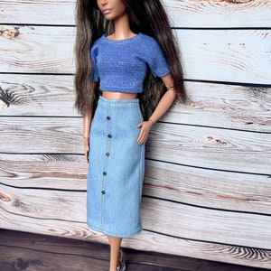 Doll Denim Skirt for Doll Fashion Clothes 1/6 Scale Skirt for Doll Fashion Jeans 1/6 Scale Outfit Handmade Fashion Doll Clothes Gift For Her image 7