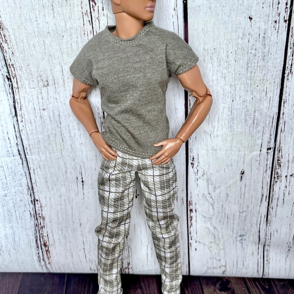 Doll Male T-shirt for Doll Handmade Pants 1/6 Scale Male Outfit for Doll Handmade Clothes 1/6 Scale T-shirt for Doll Handmade Gift for Her