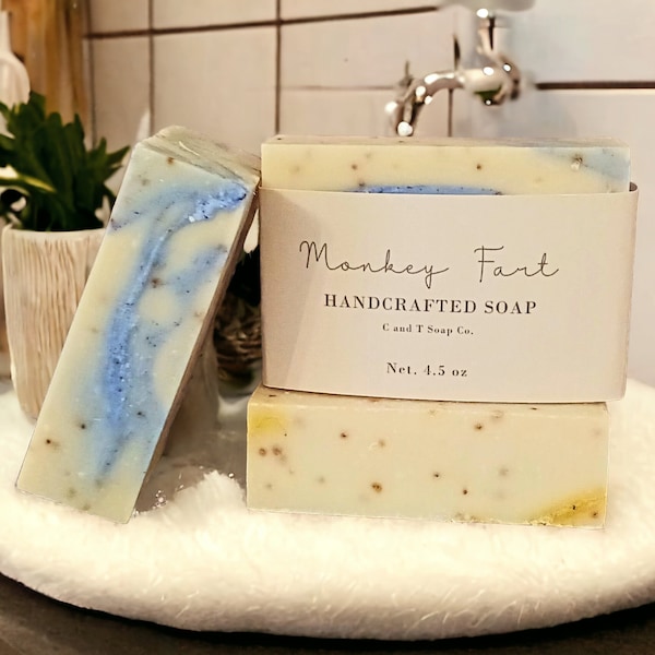 Monkey Fart Bar Hand Soap, Whimsical Scented Handmade Soap, Fun Bath Time, Gift for Kids and Adults