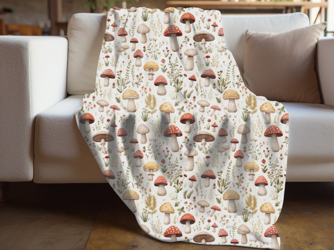 Cottage Core Mushrooms Blanket. Boho Mushroom Blankets for Her, Cozy