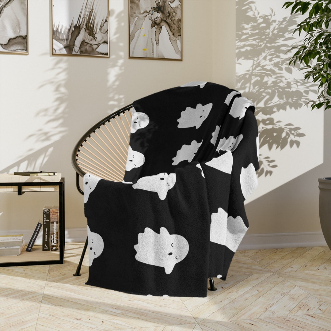 Minky Ghost Blanket Plush Halloween Blanket Black Cozy Adult Blanket