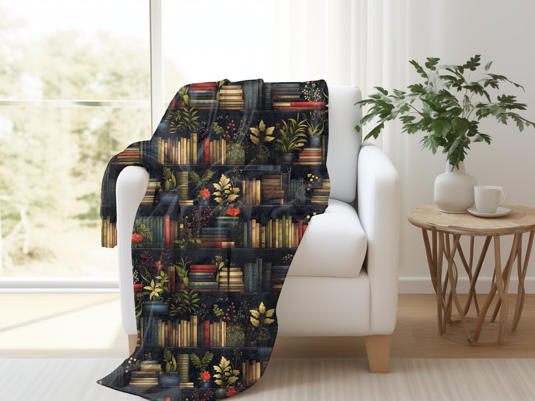 Dark Cottagecore Book Blanket, Librarian Gift Blanket, Cozy Throw for