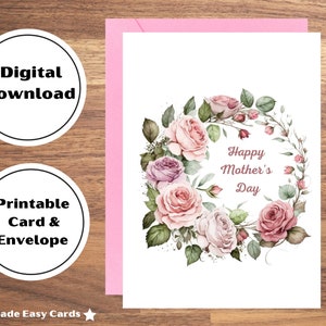 Tarjeta del Día de las Madres Imprimible, Tarjeta del Día de las Madres Feliz, Tarjeta Digital del Día de las Madres, Tarjetas PDF de Descarga Instantánea, Tarjeta de Flores del Día de las Madres, PDF 5x7