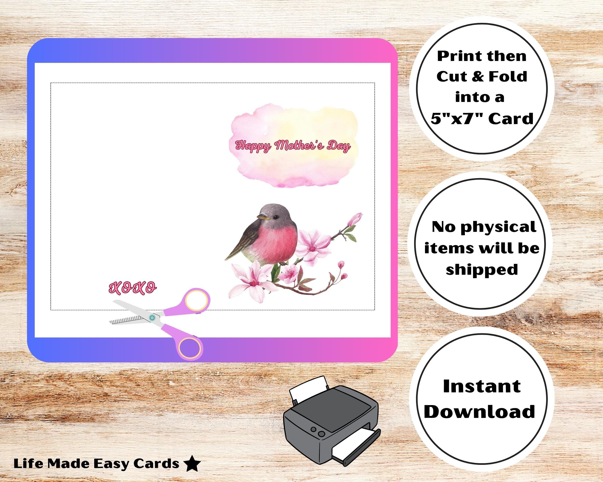 Happy Mothers Day Printable Card, Digital Mothers Day Card, Instant ...