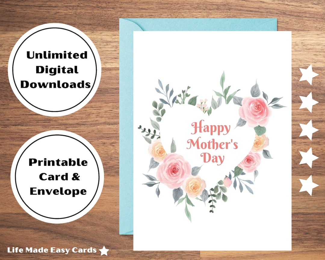 Happy Mothers Day Card, Printable Card, Digital Download, Happy Mother ...