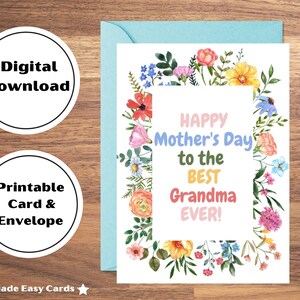 Tarjeta del Día de la Madre para la Abuela, Tarjetas de Felicitación para la Abuela, Tarjeta del Día de las Madres Imprimible, Tarjeta Digital del Día de las Madres Felices, Tarjeta 5x7, Floral