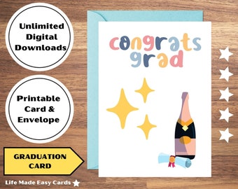 Printable Graduation Card, Congrats Grad, Congratulations Graduate, Folding Graduation Card, Congratulations Card, Digital Download Card