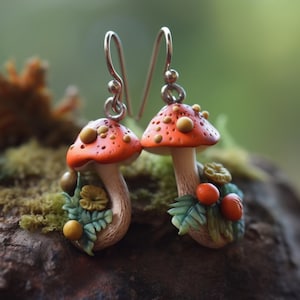 Mushroom Earrings, 3D, Dark Cottagecore Jewelry, Goblincore Gifts, Witch Collection, Boho Accessory, Flowers, Nature, Forest, Fairy,