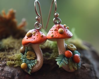 Mushroom Earrings, 3D, Dark Cottagecore Jewelry, Goblincore Gifts, Witch Collection, Boho Accessory, Flowers, Nature, Forest, Fairy,