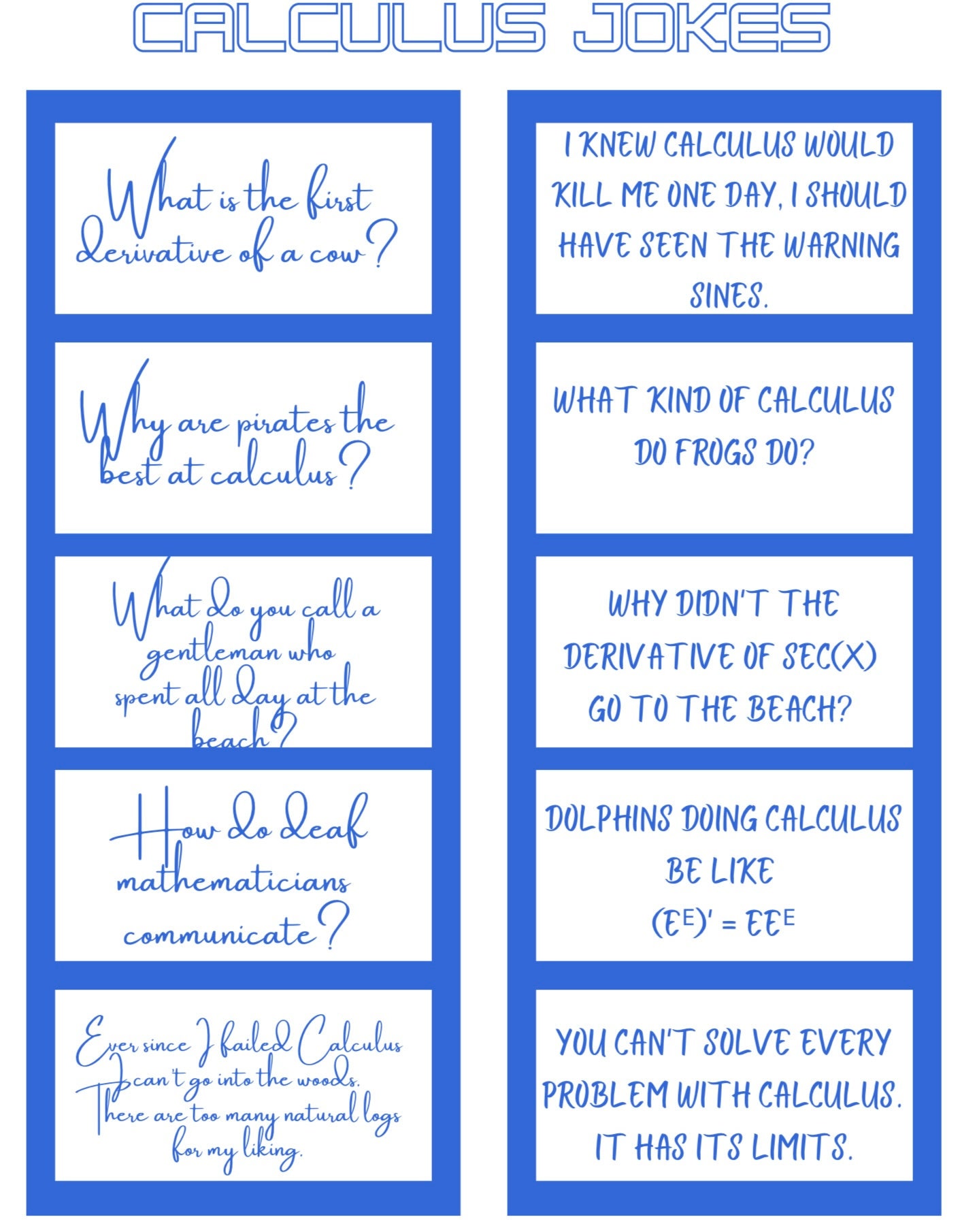 Calculus Jokes for Students Who Hate Math/entertaining for Motivation ...