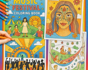 Music Festival Adult Coloring Book (10 Pages) • Instant Download • Relaxing Printable Color-In Sheet
