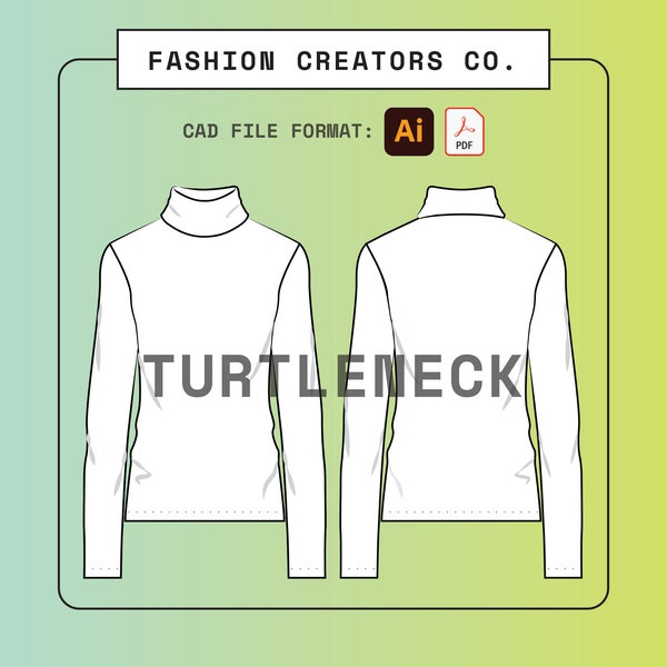 Turtleneck | Digital Fashion Flat Sketch | Vector Drawing | CAD | Tech Pack Template | Clothing | Illustrator .AI | PDF | File Download