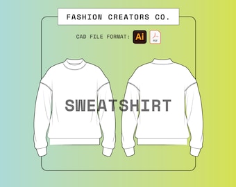 Pullover | Digital Fashion Wohnung Skizze | Vektor Zeichnung | CAD | Tech Pack Vorlage | Bekleidung | Illustrator .AI | PDF | Dateidownload