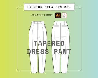 Taps toelopende broek | Platte digitale modeschets | Vectortekening | CAD | Sjabloon Tech Pack | Kleding | Illustrator .AI | PDF | Bestand downloaden