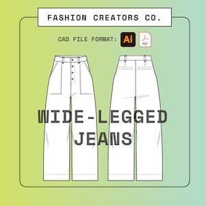 Wide Jean | Digital Fashion Flat Sketch | Vector Drawing | CAD | Tech Pack Template | Clothing | Illustrator .AI | PDF | File Download