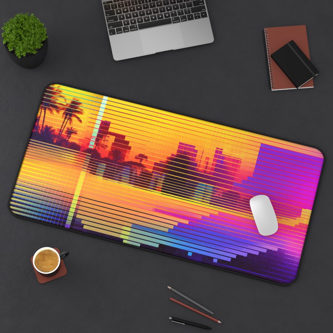 Glitch Synthwave Desk Mat Featuring Vibrant Hues XL Mousepad Etsy