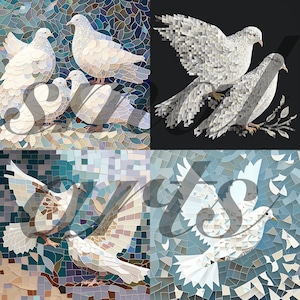 300 DPI, Mosaic style Dove, 4K Quality, Clipart, Transparent, Holy Spirit, White Dove, Mosaic digital art, printable