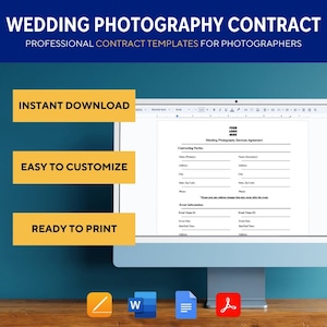 Wedding Photography Contract, Photography Forms, Wedding Photographer Contract Template, Word Document Template, Client Agreement
