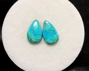 Par Morenci Chrysocolla, Cabujón de pera, 13x8x2 MM, 3 CTS, Hermoso cabujón, #13818