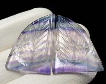 Fluorite Carving Pair, Freeform Cabochon, 32x24x3 MM, 57 CTS, Beautiful Cabochon,#20883