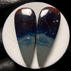 Leland Blue Mountain Stone AKA Blue Slag Pair, Pear Cabochon, 29x11x4 MM, 27 CTS, Beautiful Cabochon, #19180