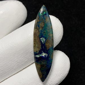 Boulder Azurite with Malachite , Copper Mineral , Marquise Cabochon, 38x10x5 MM, 16 CTS, Beautiful Cabochon,#7578