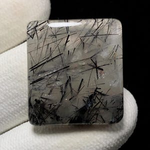 Black Rutile Quartz , Cushion Cabochon, 25x22x5 MM, 30 CTS, Beautiful Cabochon, #13434