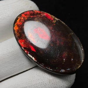 Red Fiery Ammolite, Oval Cabochon, 40x24x6 MM, 56 CTS, Beautiful Cabochon,#15545
