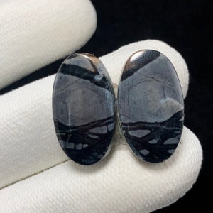 Natural Black Picasso Jasper Pair, Oval Cabochon, 21x12x4 MM, 21 CTS, Beautiful Cabochon, #9763