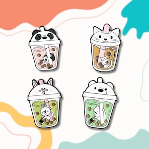 Cute Enamel Pin, Bubble Milk Tea Enamel Pin, Bunny Boba Tea Enamel Pin, Panda Boba Tea Enamel Pin, Polar Bear Boba Tea Enamel Pin
