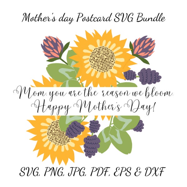 Mother's Day Flowery Custom Postcard for mom PNG Mother's day download PNG mother day gift personalized printable card yellow flowers