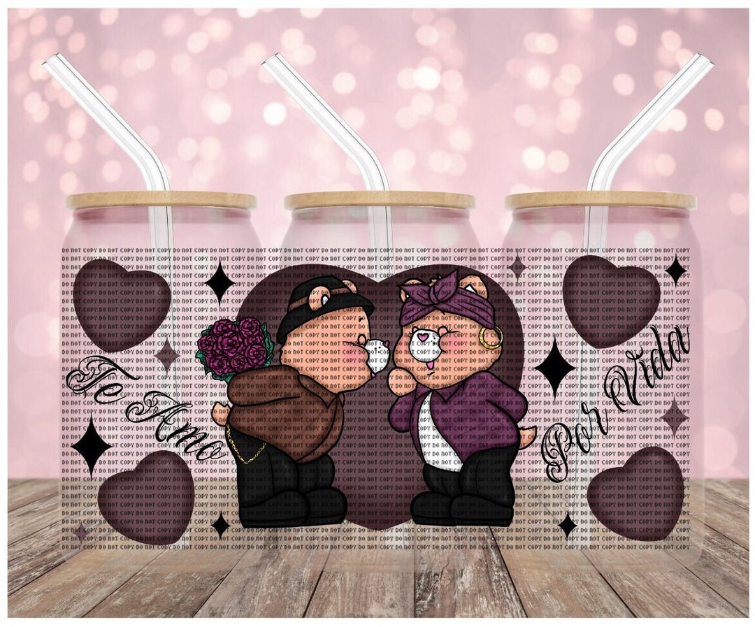 Chicano Love Bears 16oz Frosted Glass Cup, Cholo Love Couple, Chicano