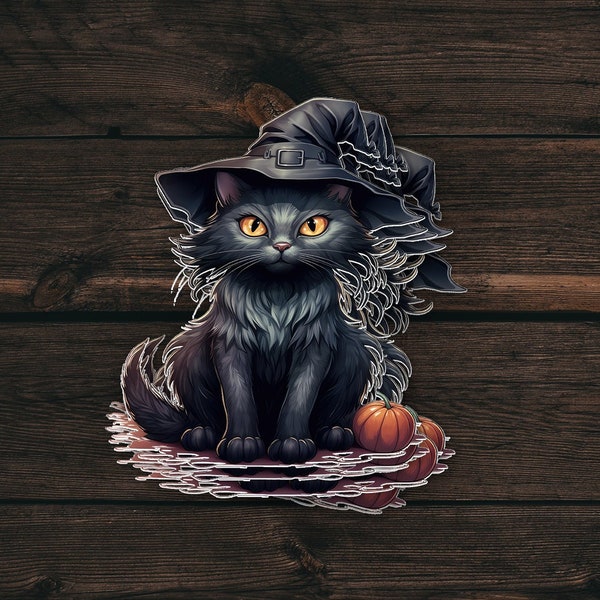 Halloween Black Cat Sticker, Spooky Halloween Sticker for Journals, Scary Halloween Stickers, Stickers for Water Bottles, Scary Cat Stickers