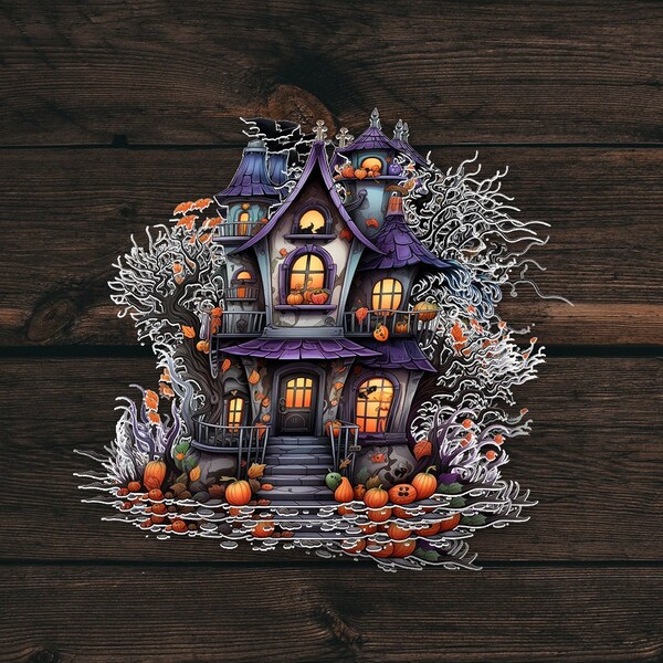 Haunted House Sticker, Spooky Halloween Sticker for Journals, Spooky Haunted Witch House Stickers, Stickers for Tumblers, Haunted House