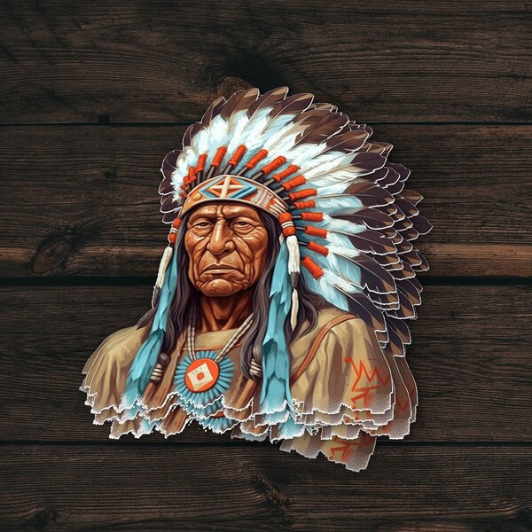 Native Indian Chief Sticker, Sticker for Tumblers, Native Indian Sticker, Vinyl Sticker, Waterproof Stickers for Water Bottle, Indian Decals