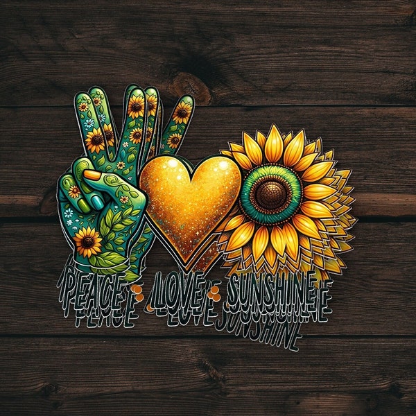 Peace Love Sunshine Sticker - Vinyl Sunflower Sticker, Sunflower Laptop Sticker, Love Water Bottle Stickers, Sunflower Sticker, Hippie Decal