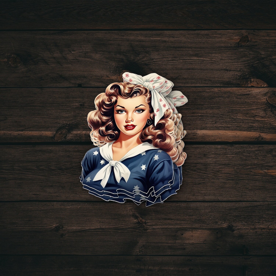 50s Vintage Navy Pinup Girl Sticker, 50s Navy Laptop Sticker, 50s Retro Sticker, Pin up